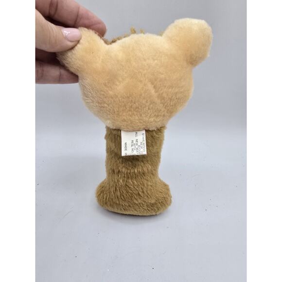 Stahlwood Brown Tan Teddy Bear Baby Rattle Yellow Satin Bow 7" VTG Plush Toy - Picture 3 of 5
